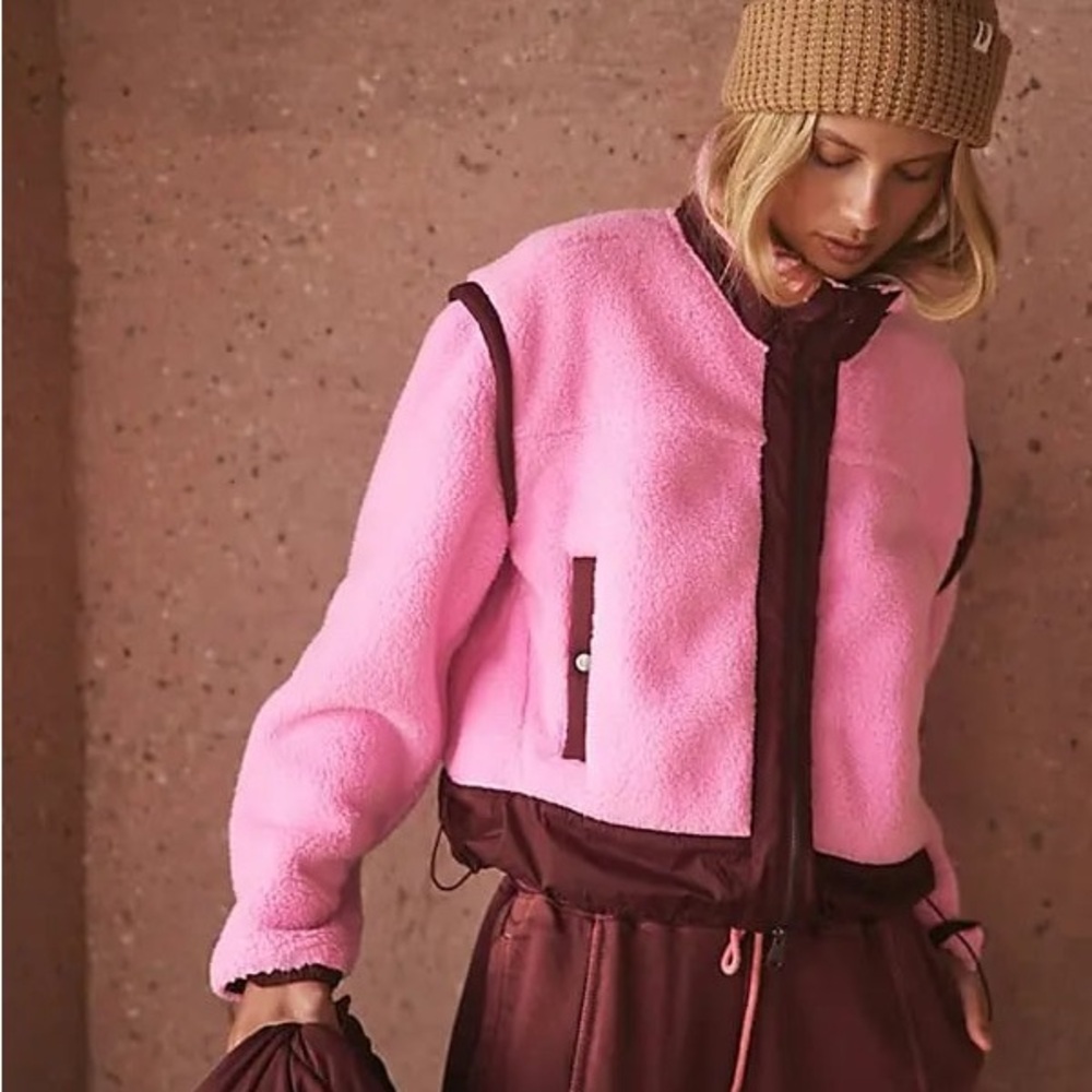 FP Movement by Free People | Courtside Fleece Jacket | Pink/Burgundy | Size S